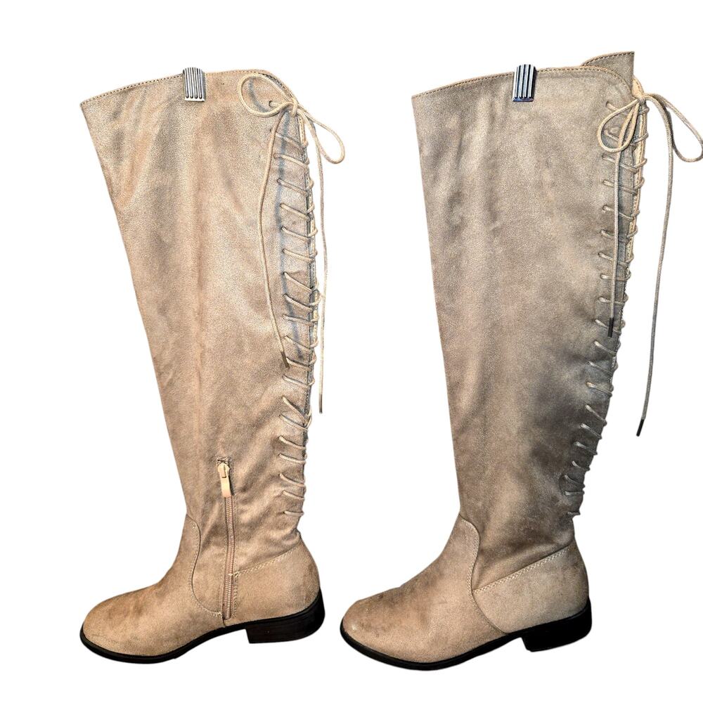 MadRag 6 Tan Lace Up Women's Thigh High Over Knee Boots Shoes